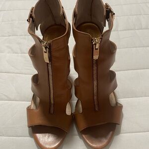 Vince Camuto Cognac Cutout Zip-Up Heels